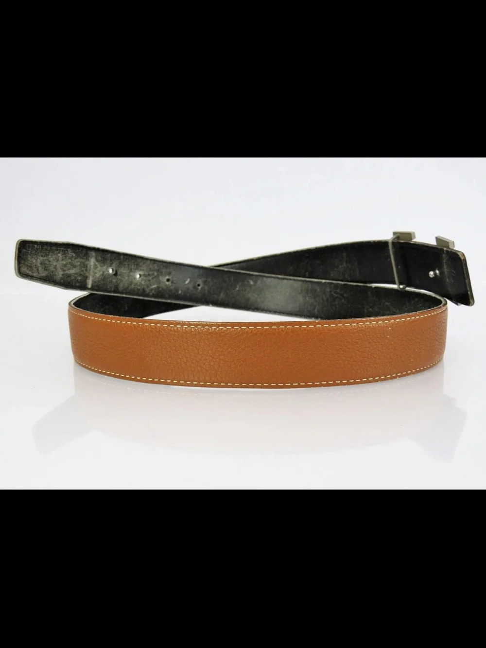 Hermes Tan Leather Belt with Silver H Buckle